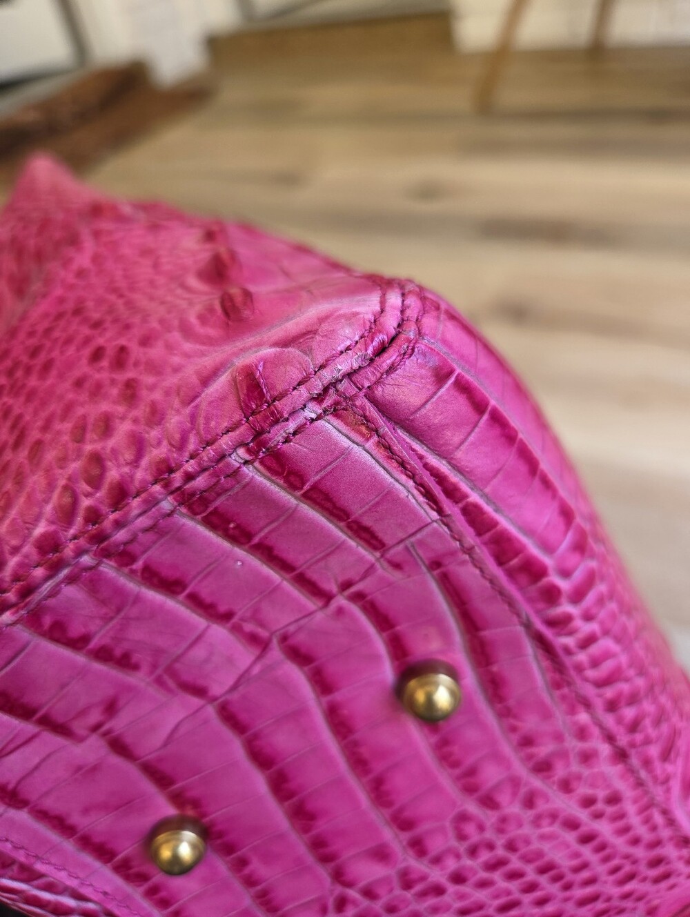 Brahmin Pink Croc-Embossed Tote Bag - Picture 14 of 16
